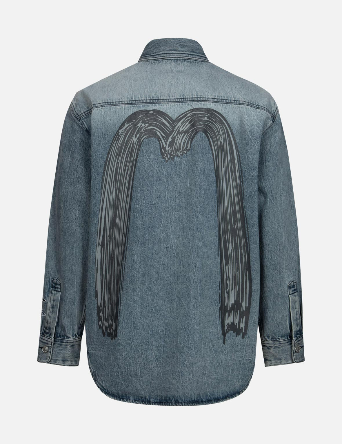 書道ブラシ大黒プリントのレギュラーフィットデニムシャツジャケット